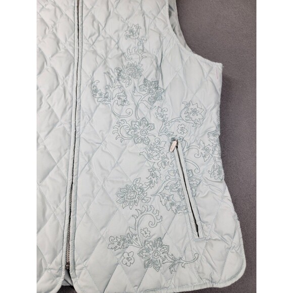 Eddie Bauer Quilted Vest Womens Large Light Blue Premium Goose Down Floral Zip - Picture 4 of 10